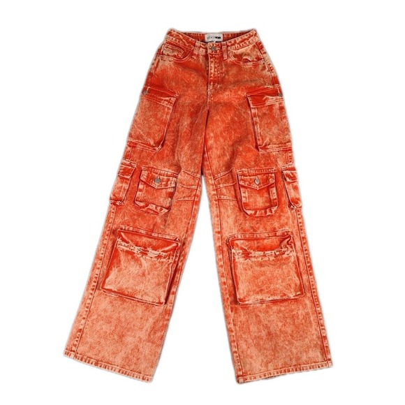 Fashion Nova Pants - Fashion Nova Cargo Pants Orange Wide Leg Y2K 90s Womens Sz 0 Boho Hippie Grunge